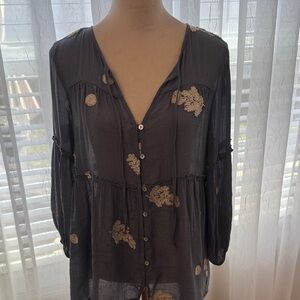 Elegant Blue Embroidered Blouse